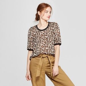 Leopard Print Scoop Neck shirt - A New Day (SM)